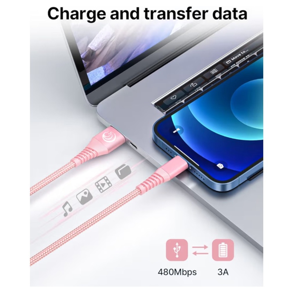 ⚡️6 ft Durable Pink USB-A Lightning Nylon Braided Cable Charger⚡️ - Picture 5 of 7